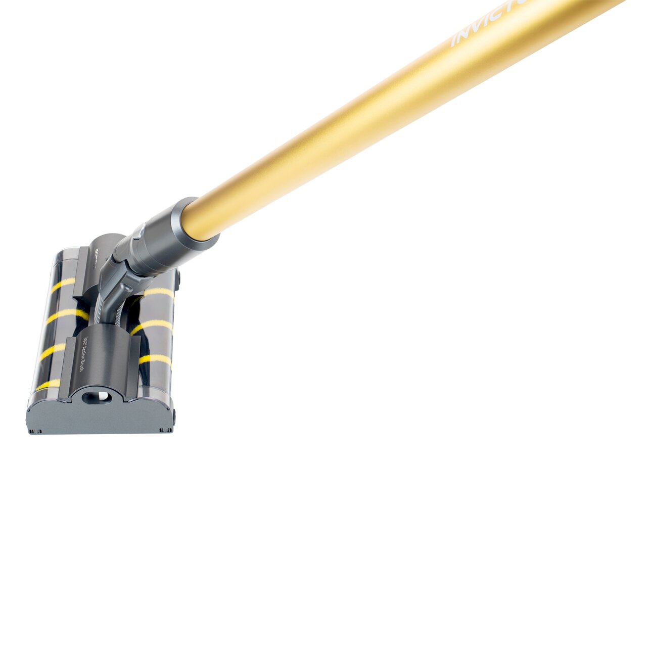 Ansicht von oben auf eine goldene Staubsaugerbürste des INVICTUS X8 3er Set Hartboden, ideal für Hartböden.