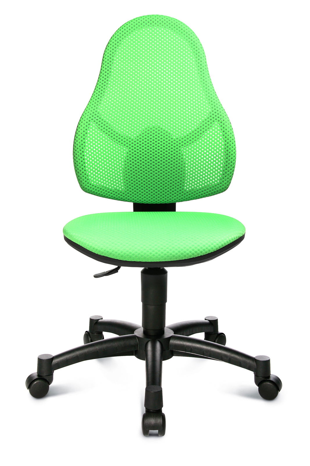 Grüner Drehstuhl mit Netzrückenlehne und Sitzfläche, Vorderansicht