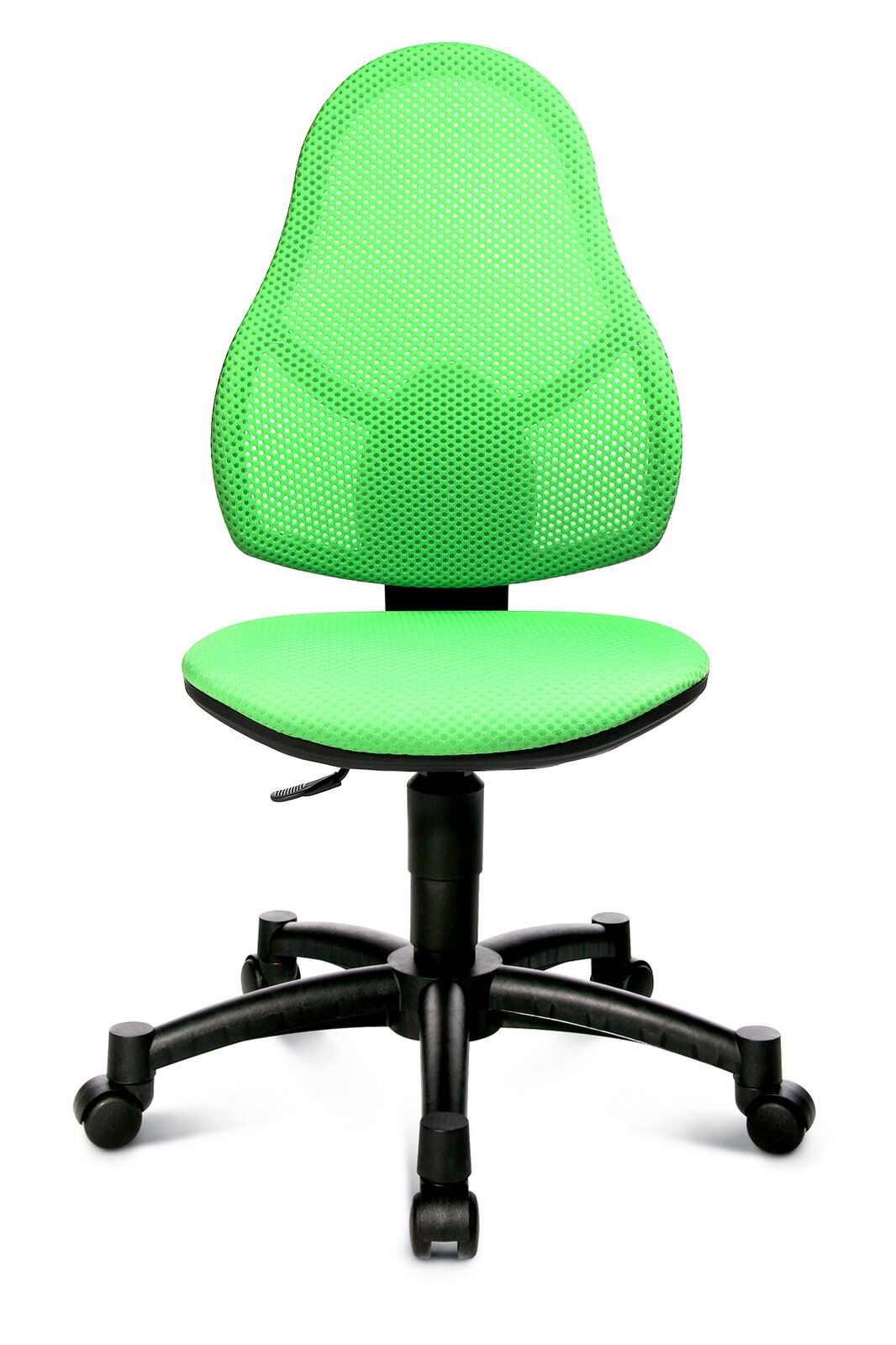 Grüner Drehstuhl mit Netzrückenlehne und Sitzfläche, Vorderansicht