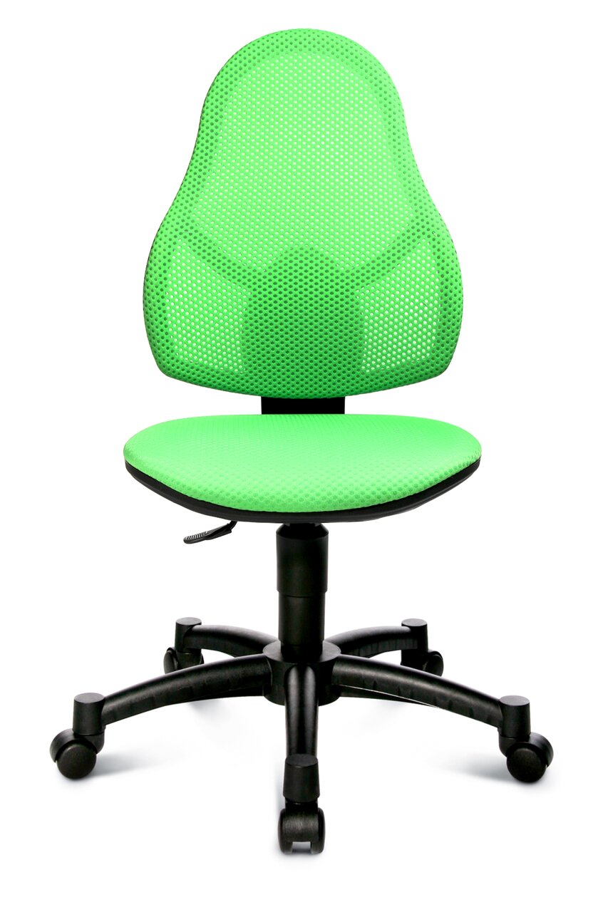Grüner Drehstuhl mit Netzrückenlehne und Sitzfläche, Vorderansicht
