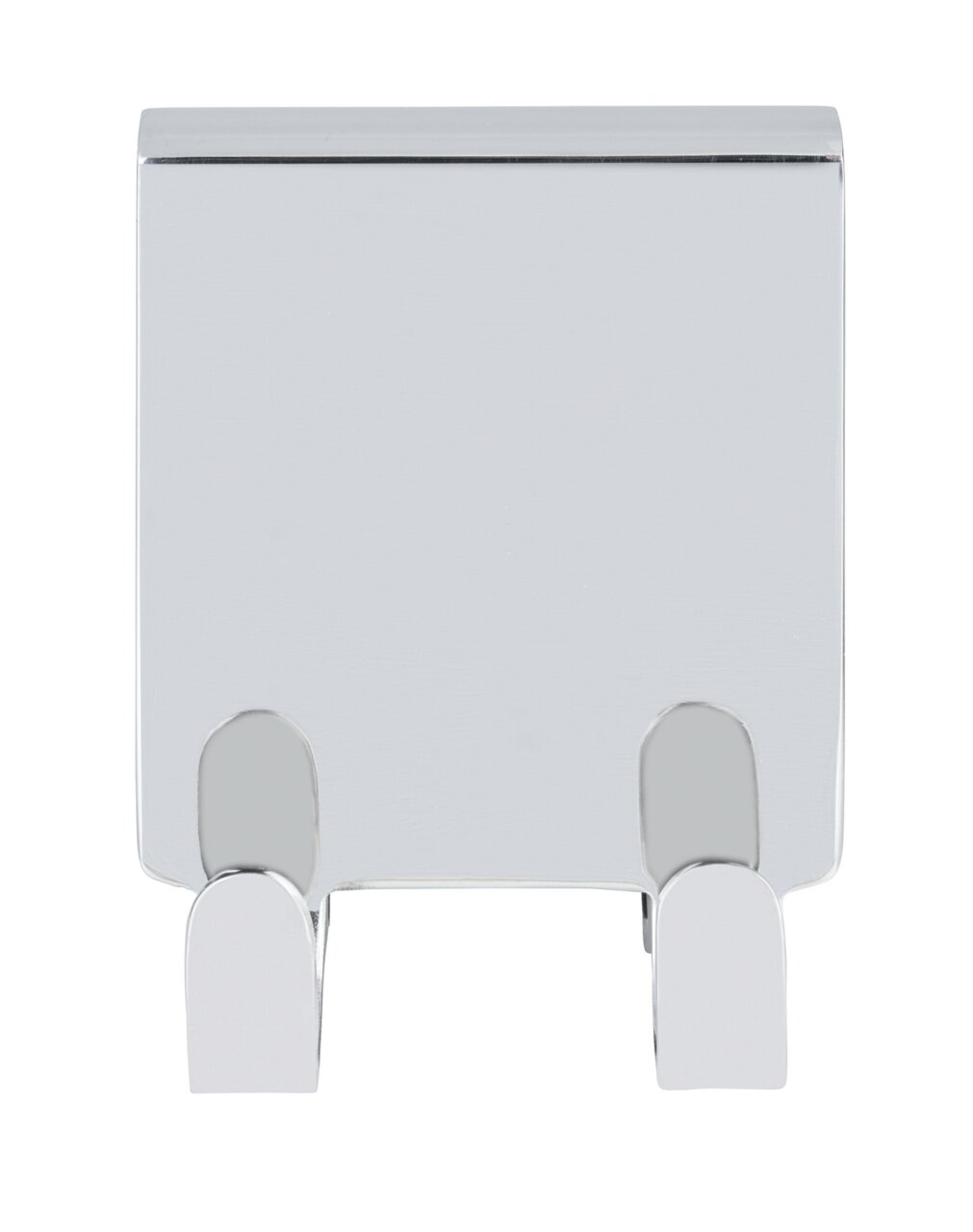 Edelstahl Doppel-Duschhaken in Vorderansicht, glänzende Oberfläche, zwei Haken unten.