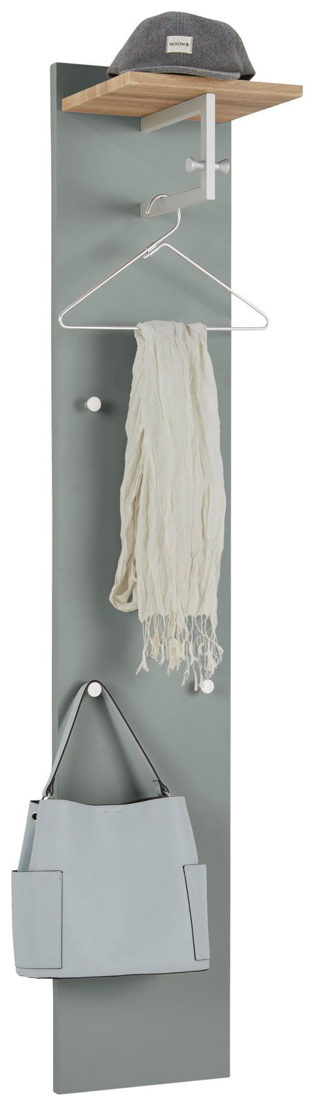 Dieter Knoll Garderobenpaneel breit/lang CORTINA Garderobenpaneel in Grau mit Hutablage, Kleiderhaken und Tasche, Frontalansicht