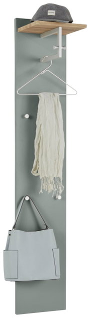 Garderobenpaneel in Grau mit Hutablage, Kleiderhaken und Tasche, Frontalansicht