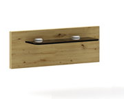 Houten wandplank met een zwart legblad en twee witte beugels, schuin van voren gezien in een licht zijaanzicht