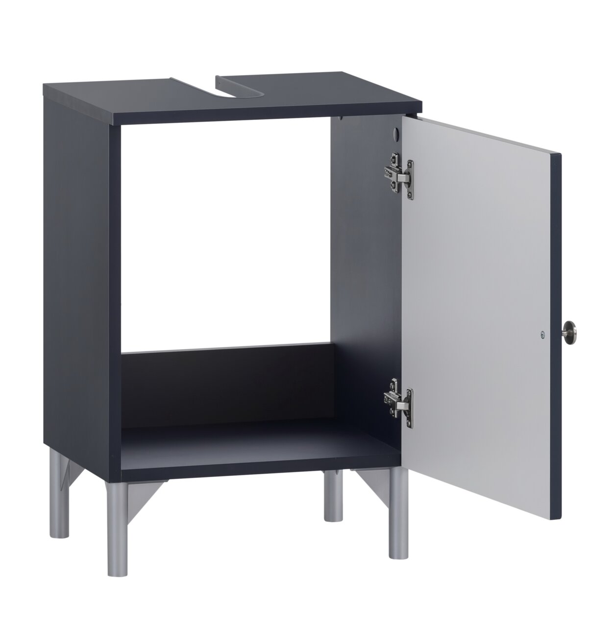 Stylife Waschbeckenunterschrank JESPER Moderner Waschbeckenunterschrank mit geöffneter Tür, seitliche Perspektive