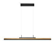 Moderne LED-Pendelleuchte mit Holz- und Metallelementen, seitliche Perspektive