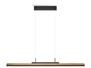 Moderne LED-Pendelleuchte mit Holz- und Metallelementen, seitliche Perspektive