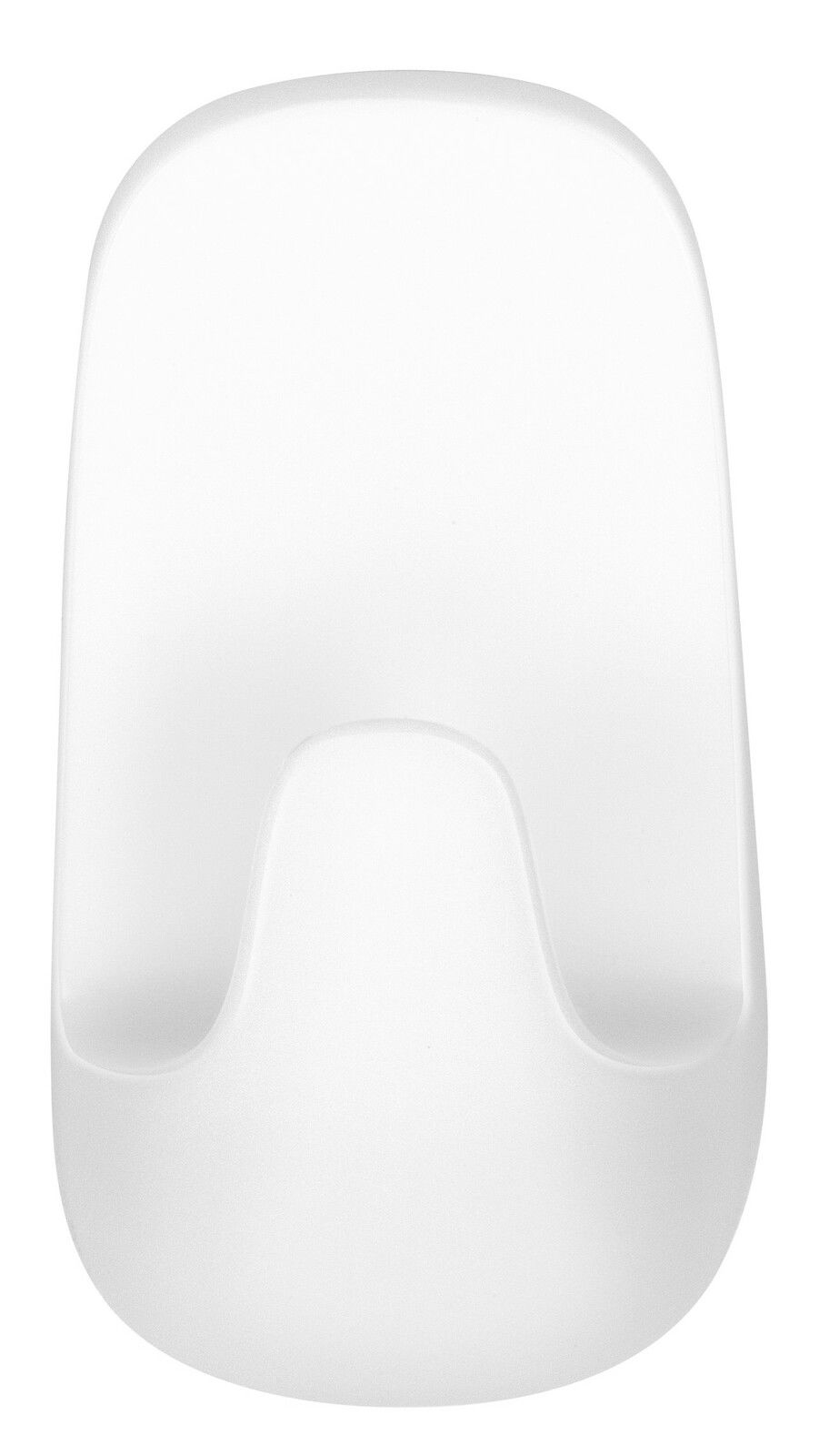 Tesa Powerstrips 3-tlg. WATERPROOF Frontalansicht eines weißen, abgerundeten Wandhakens, geeignet für den Einsatz in feuchten Umgebungen.