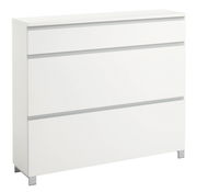 Weißer Schuhschrank mit drei Schubladen, seitliche Perspektive