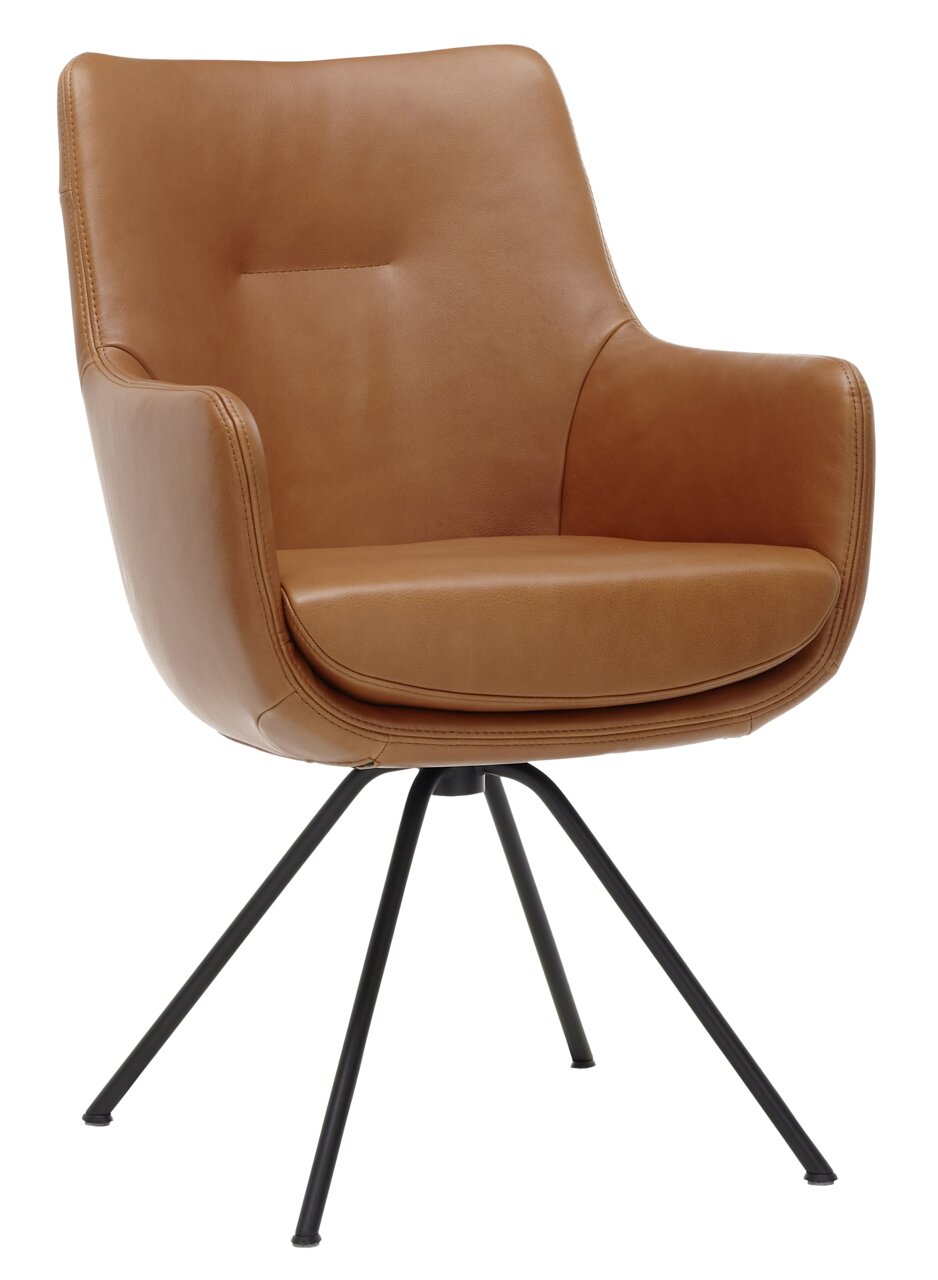 WK-Wohnen Fauteuil WK 722 Moderner brauner Ledersessel mit schwarzen Metallbeinen, seitliche Perspektive