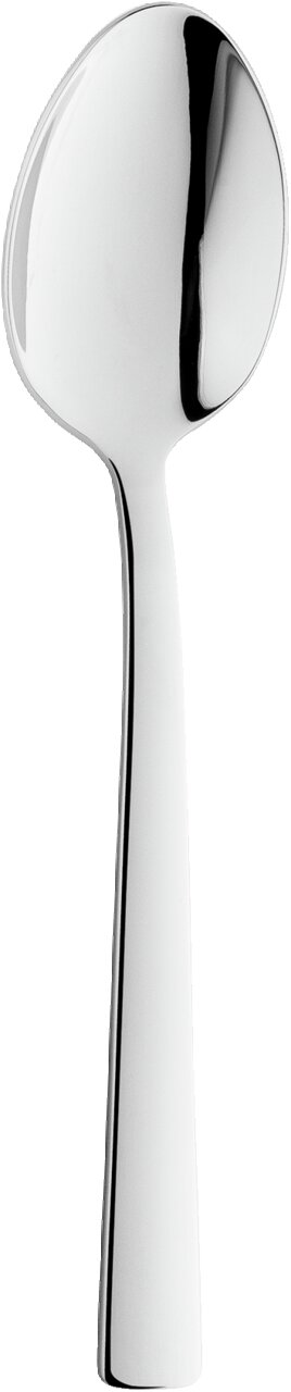 Eleganter, glänzender Löffel aus Edelstahl, frontal abgebildet.