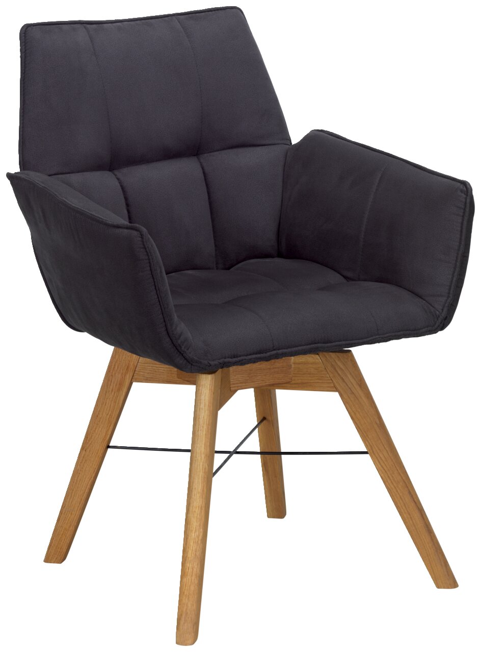 Waldwelt Armlehnenstuhl BARBADOS Moderner Armlehnenstuhl mit schwarzem Polster und Holzbeinen, seitliche Perspektive