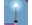 LED Bodenlampe mit weißem Lampenschirm und schwarzem Ständer, frontal abgebildet vor blauem Hintergrund.