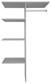 Regalsystem mit drei Ablageflächen und einer Kleiderstange, seitliche Perspektive