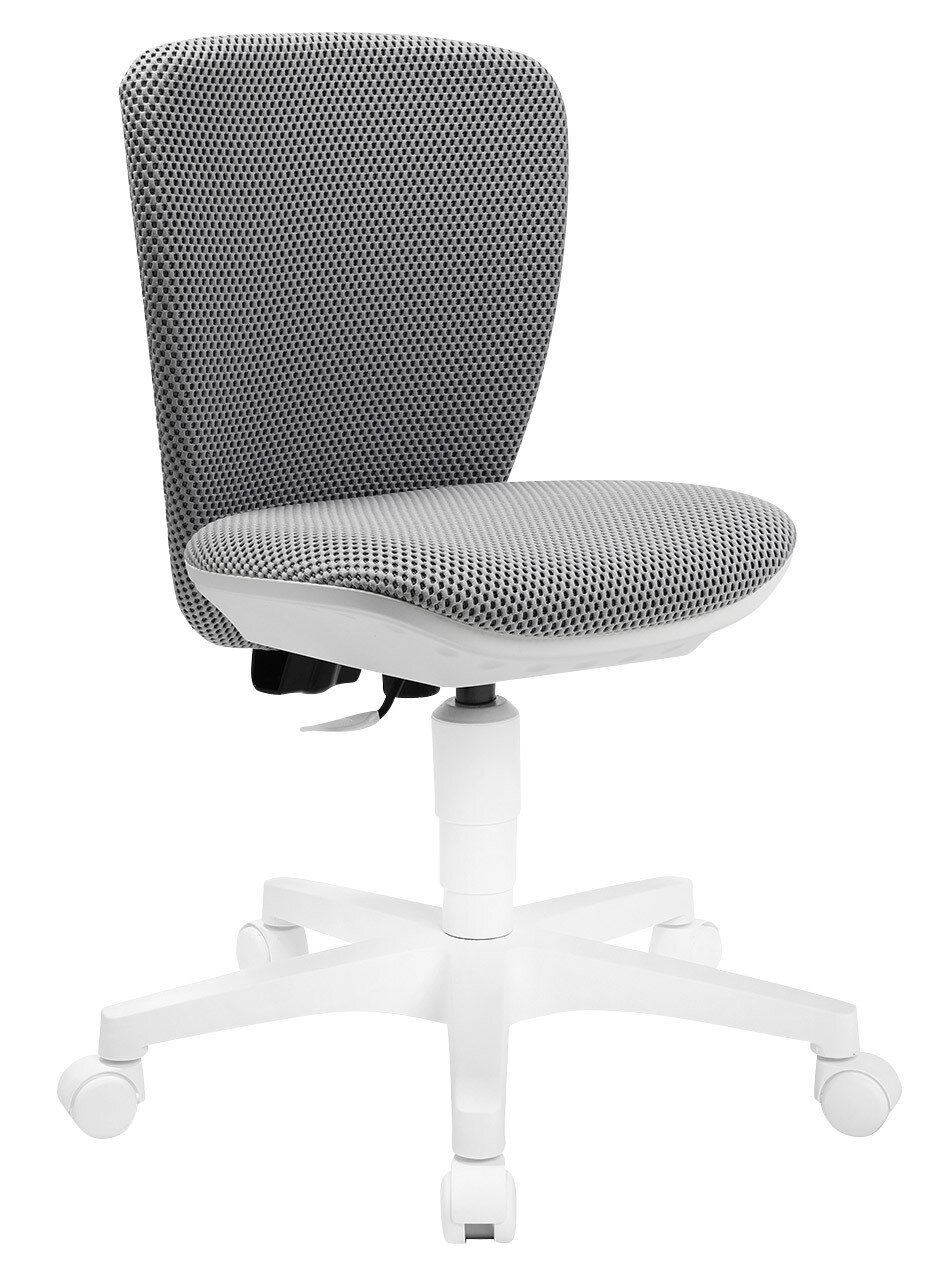 Grauer Kinder- und Jugenddrehstuhl mit weißem Gestell, seitliche Perspektive