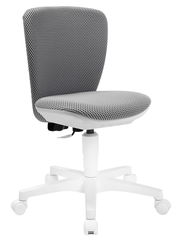 Grauer Kinder- und Jugenddrehstuhl mit weißem Gestell, seitliche Perspektive