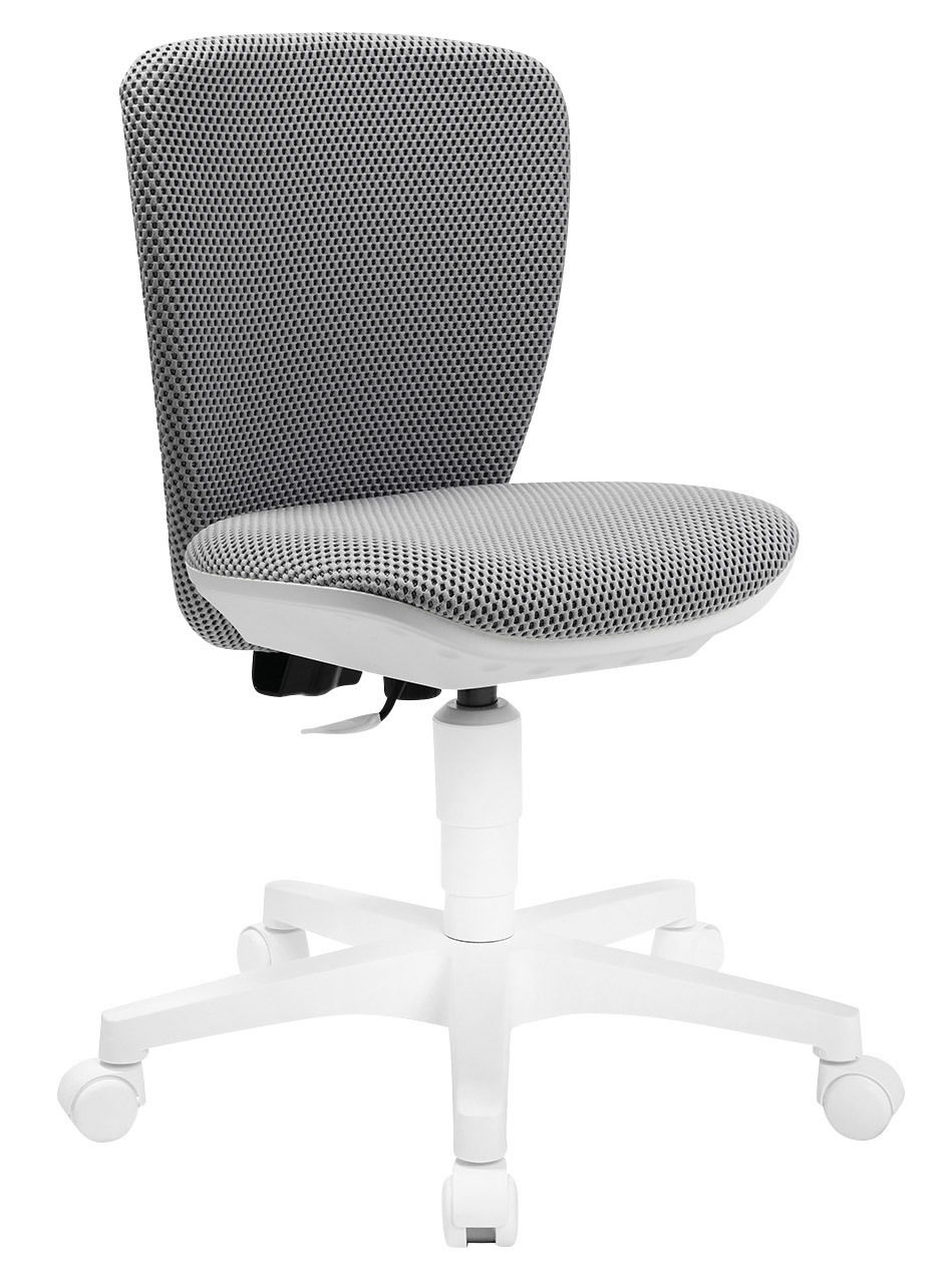 Grauer Kinder- und Jugenddrehstuhl mit weißem Gestell, seitliche Perspektive