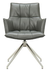 Moderner Sessel mit grauem Lederbezug und Metallgestell, Frontalansicht