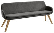 Graue Polsterbank mit Holzbeinen, seitliche Perspektive