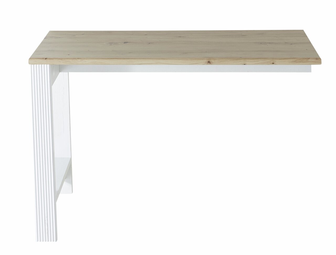 Landscape Ansatztisch JUDITH Ansatztisch aus der Serie JUDITH mit Holzplatte und weißem Gestell, seitliche Perspektive