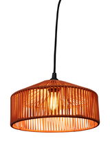 Outdoor-Hängeleuchte mit orangefarbenem, geflochtenem Schirm, seitliche Perspektive