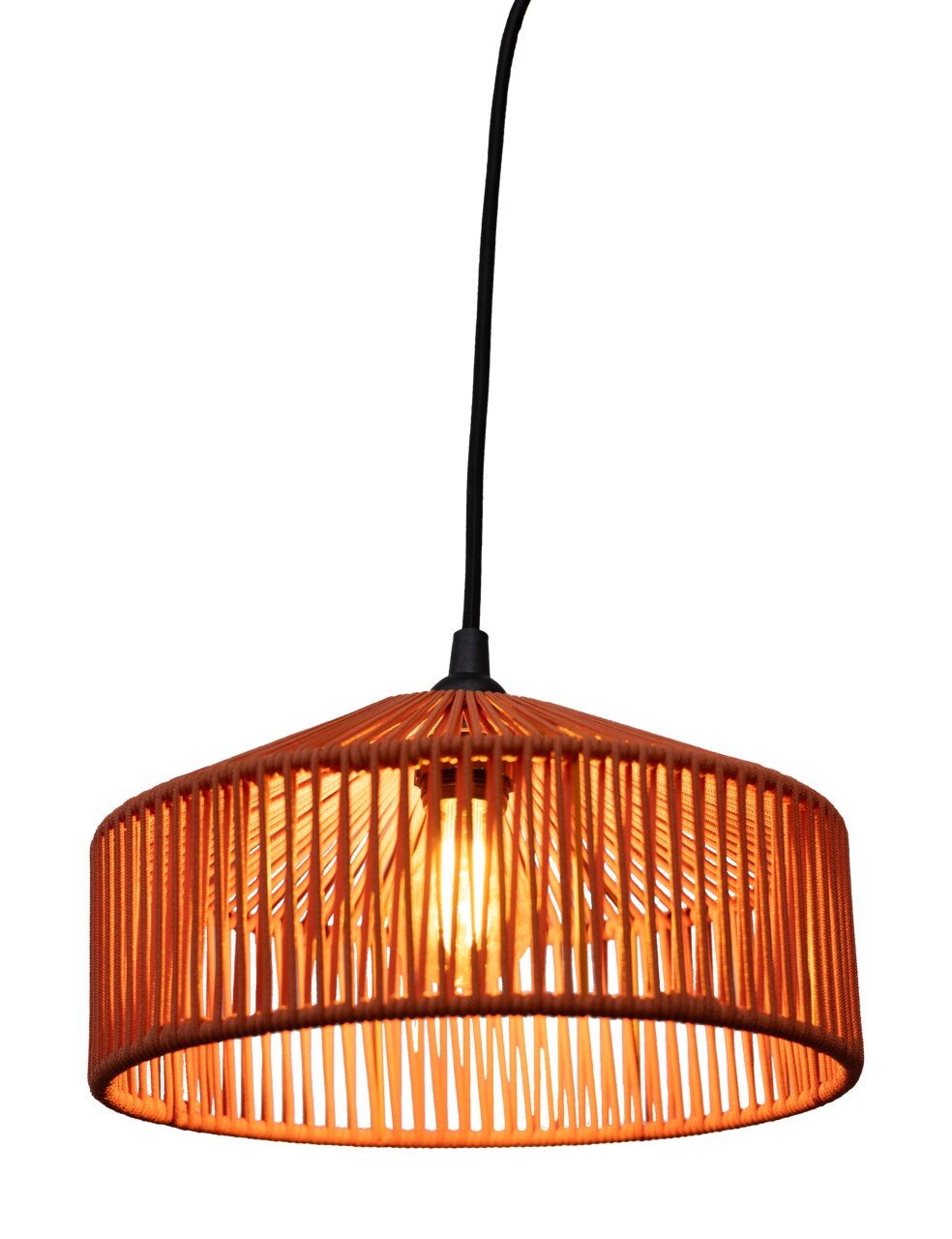 Newgarden Outdoor-Hängeleuchte CALABARDINA Outdoor-Hängeleuchte mit orangefarbenem, geflochtenem Schirm, seitliche Perspektive