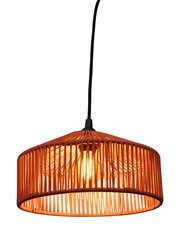 Outdoor-Hängeleuchte mit orangefarbenem, geflochtenem Schirm, seitliche Perspektive