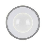 Ronde led-plafondlamp in bovenaanzicht, met een modern ontwerp en een grijze rand.