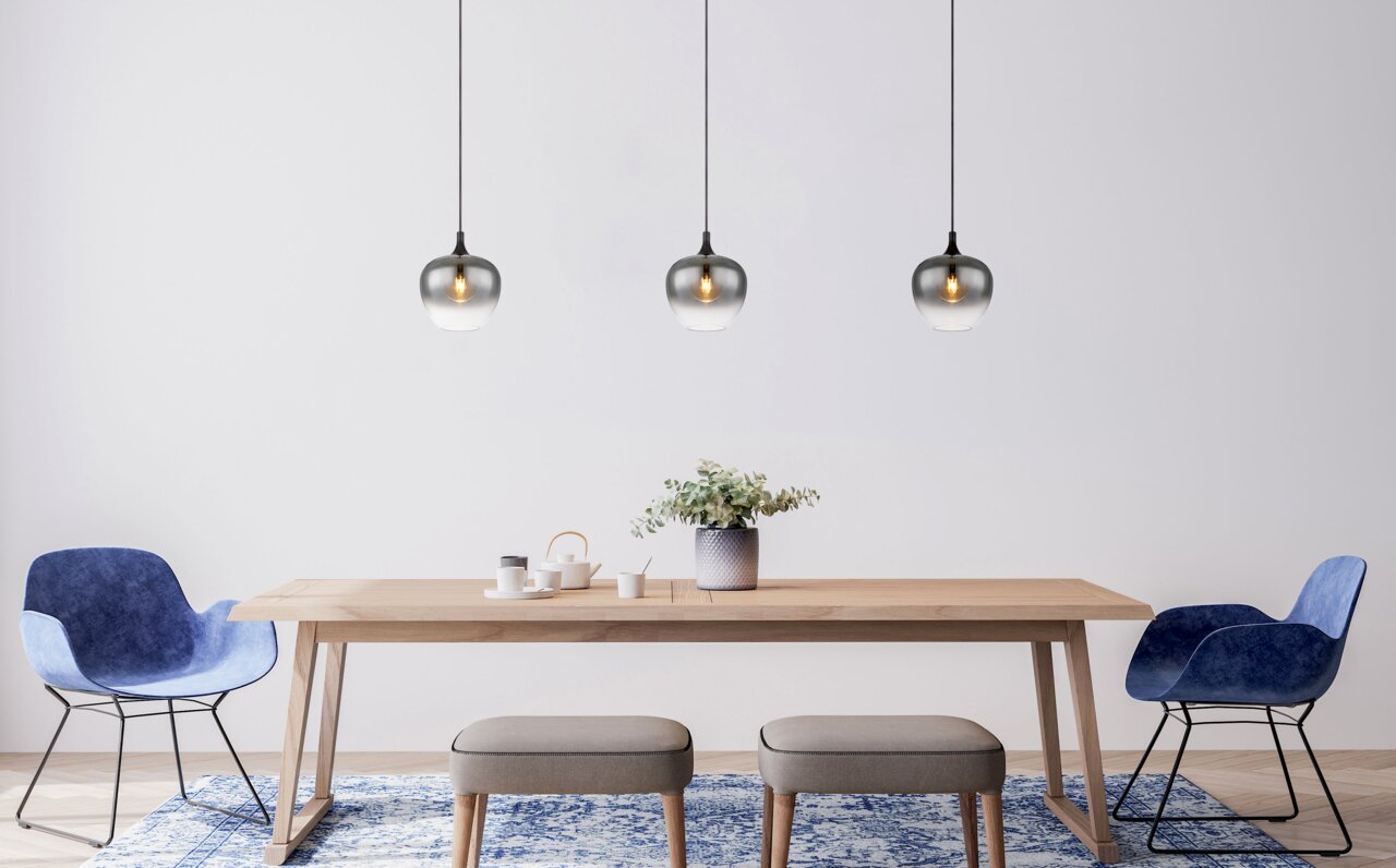 Globo Lighting Hängeleuchte MAXY Drei Hängeleuchten MAXY in einem modernen Esszimmer, frontal betrachtet.