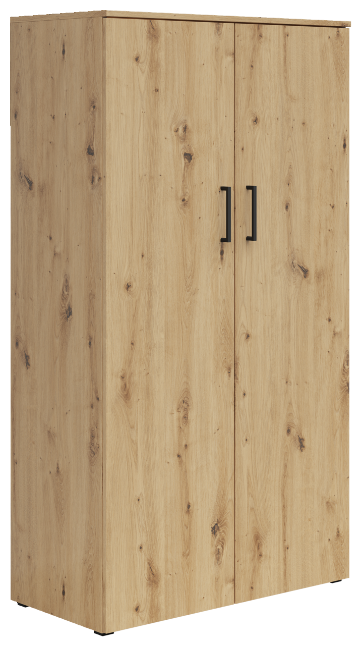 Carryhome Mehrzweckschrank MULTISTAURAUM Mehrzweckschrank aus Holz mit zwei Türen und schwarzen Griffen, seitliche Perspektive