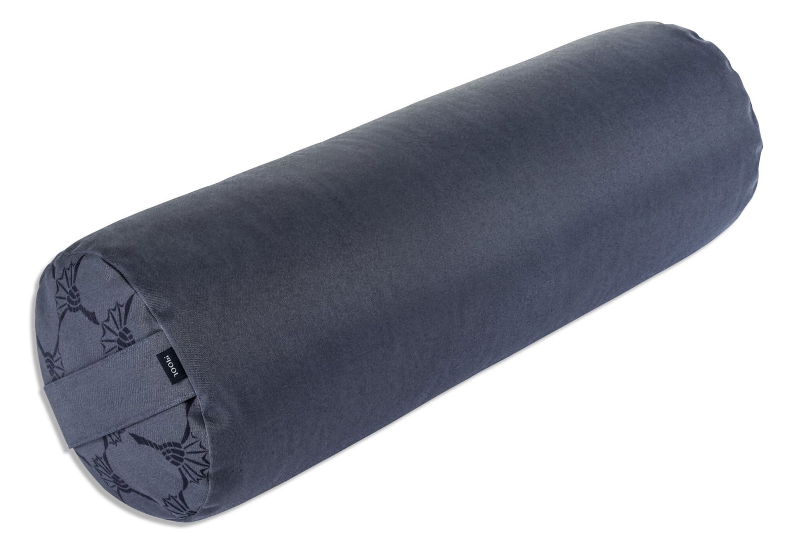 JOOP! Yogarolle J!ACTIVE Graue Yogarolle in Zylinderform, seitliche Perspektive, mit floralem Muster an den Enden.