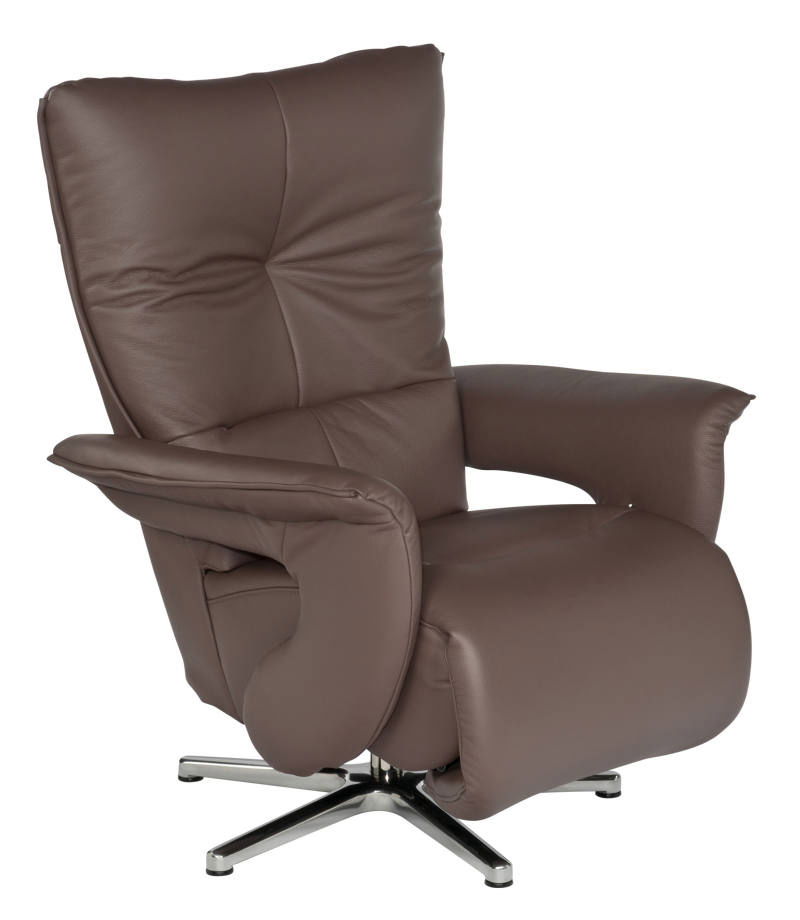 Brauner Fernsehsessel aus Leder mit verstellbarer Rückenlehne und Armlehnen, seitliche Perspektive