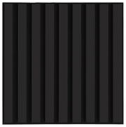 Dekoratives Paneel in quadratischer Form, frontal betrachtet, mit vertikalen schwarzen Streifen.