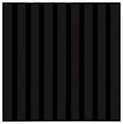 Dekoratives Paneel in quadratischer Form, frontal betrachtet, mit vertikalen schwarzen Streifen.