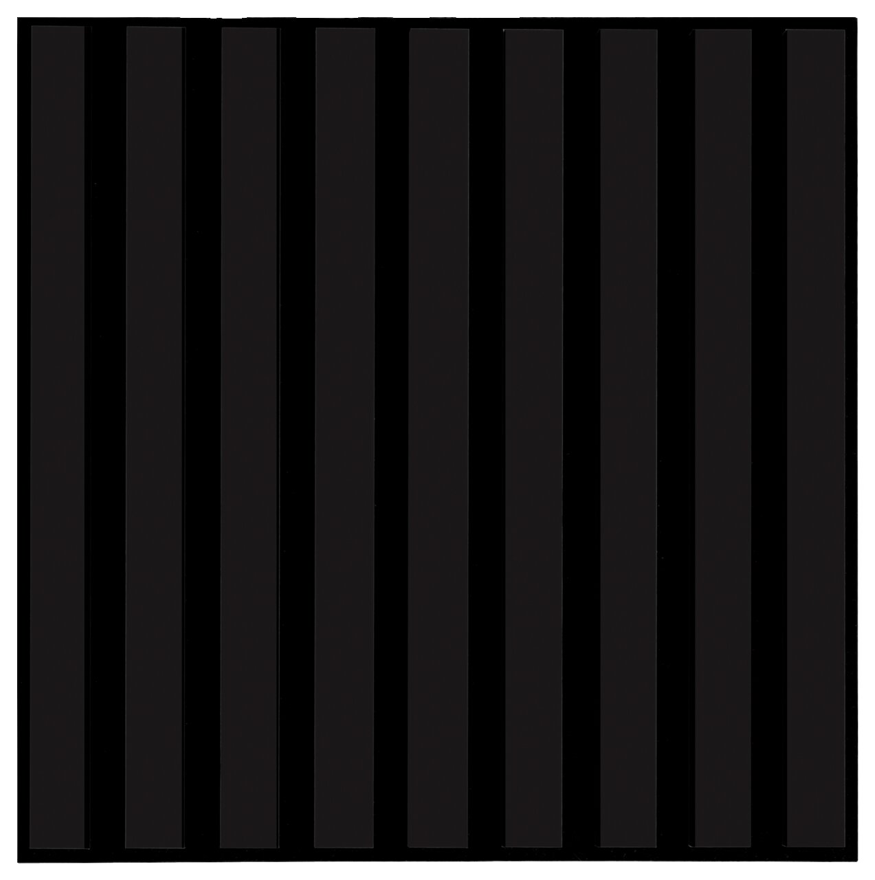 Dekoratives Paneel in quadratischer Form, frontal betrachtet, mit vertikalen schwarzen Streifen.
