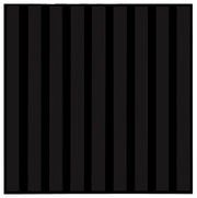 Dekoratives Paneel in quadratischer Form, frontal betrachtet, mit vertikalen schwarzen Streifen.