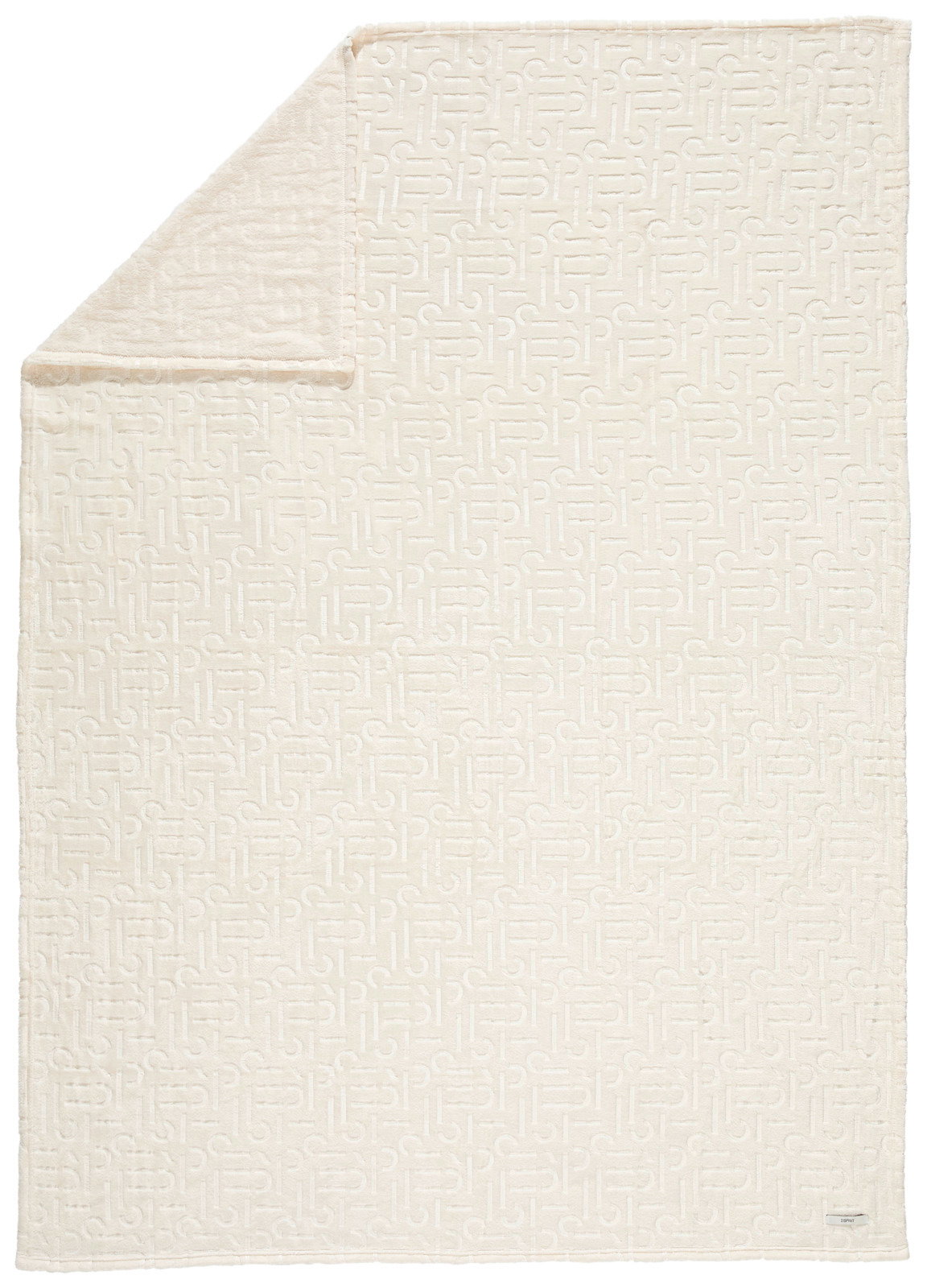 Weißes Plaid mit geprägtem Muster, ausgebreitet und von oben fotografiert.