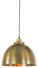 Hängeleuchte aus Metall in antikem Goldfinish, seitliche Perspektive