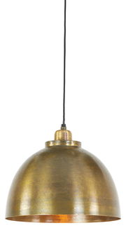 Hängeleuchte aus Metall in antikem Goldfinish, seitliche Perspektive