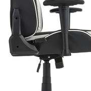 Seitliche Nahaufnahme eines Gaming Stuhls mit Armlehne und verstellbarem Mechanismus