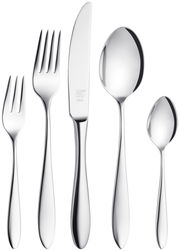 Elegantes Besteckset Beverly 42-tlg. aus Edelstahl, bestehend aus Gabel, Messer, Löffel und Teelöffel, in Frontalansicht.