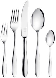 Elegantes Besteckset Beverly 42-tlg. aus Edelstahl, bestehend aus Gabel, Messer, Löffel und Teelöffel, in Frontalansicht.