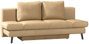 Beiges Schlafsofa mit zwei großen Rückenkissen, frontal betrachtet.