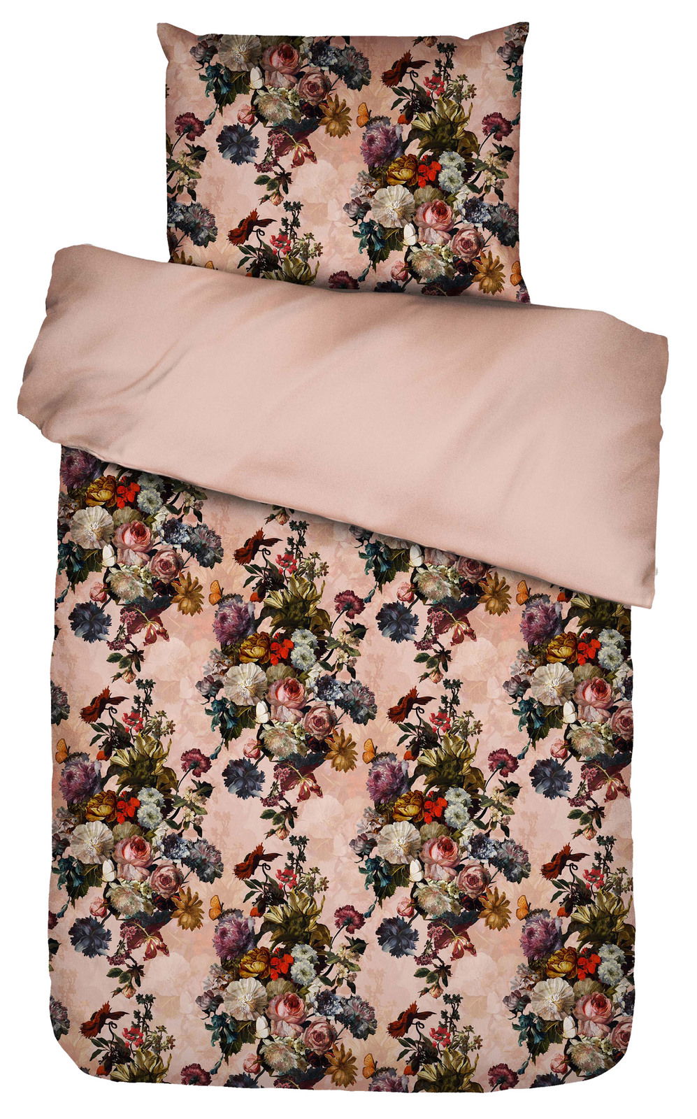 Bettwäsche-Set mit floralem Muster in Rosa- und Beigetönen, Draufsicht