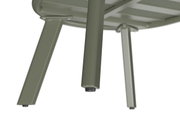 Unteransicht eines Loungesessels mit vier stabilen Metallbeinen in grauer Farbe.