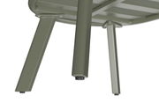 Unteransicht eines Loungesessels mit vier stabilen Metallbeinen in grauer Farbe.