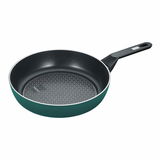 Schmorpfanne Eco Recycle+ 28cm, grüne Außenseite, schwarze Antihaftbeschichtung innen, mit langem Griff, Ansicht von oben.