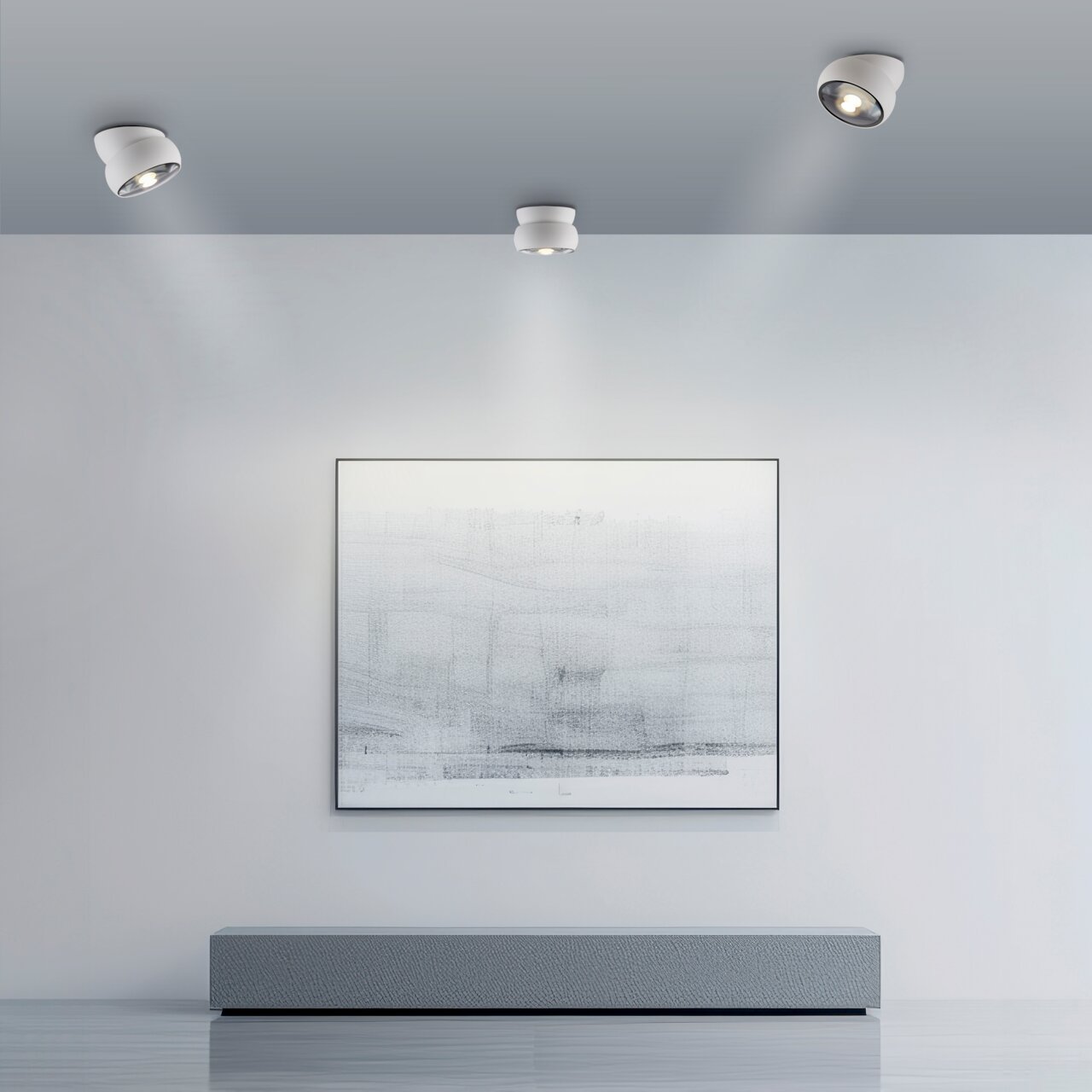 Neuhaus Pure LED-Deckenleuchte PURE MOVE Moderne LED-Deckenleuchte in einem minimalistischen Raum, von unten betrachtet.