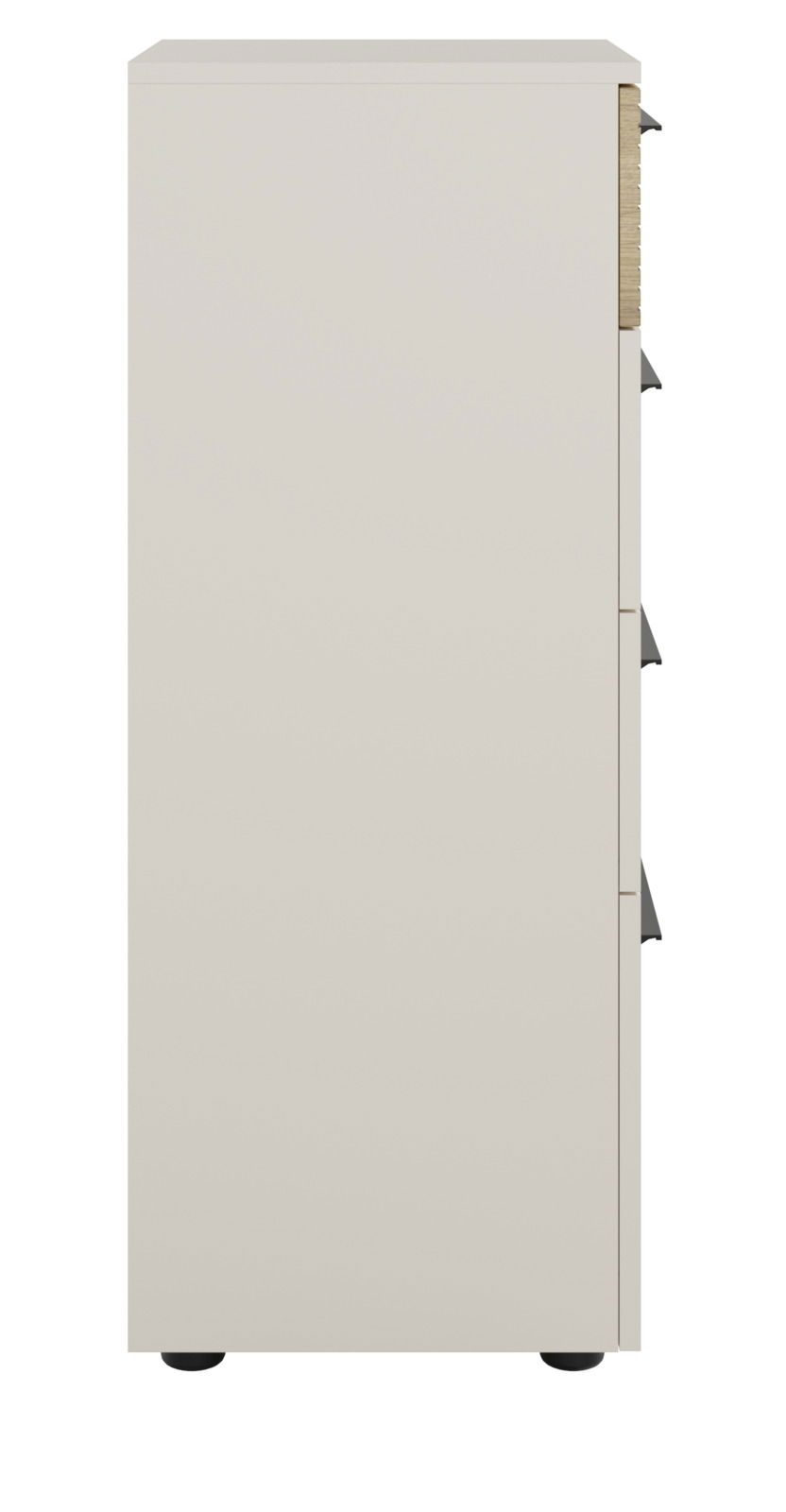 Seitenansicht eines weißen Aktenschranks mit Schubladen