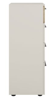 Seitenansicht eines weißen Aktenschranks mit Schubladen